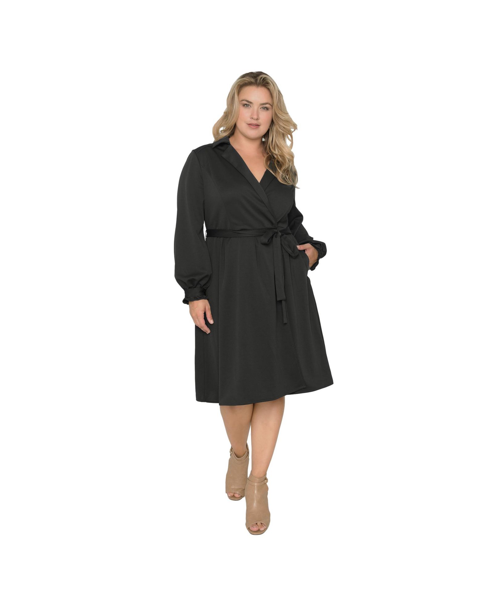 Standards & Practices Women's Lapel Collar Crepe Wrap Dress