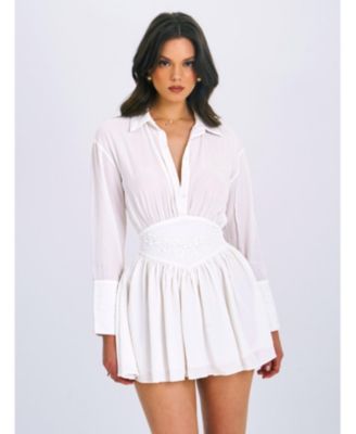 Miss Circle Women's Jamila White Shirt Mini Dress with Embroidered Waist Detail