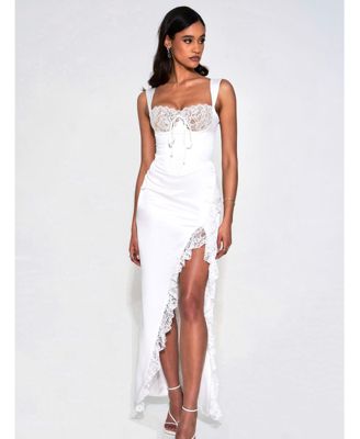 Miss Circle Women's Freddie White Lace Satin Maxi Corset Dress