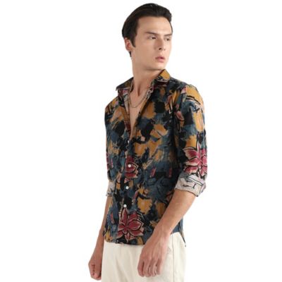Cahoot Men's Campus Sutra Multicolour Artistic Flowers Shirt