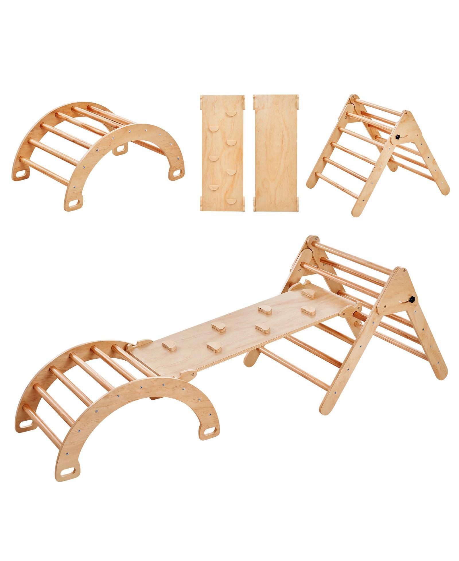 Набор Mecale Pikler Triangle Set, 5-in-1 Montessori Climbing Gym с рампой и аркой, деревянный, для детей 1-3 лет
