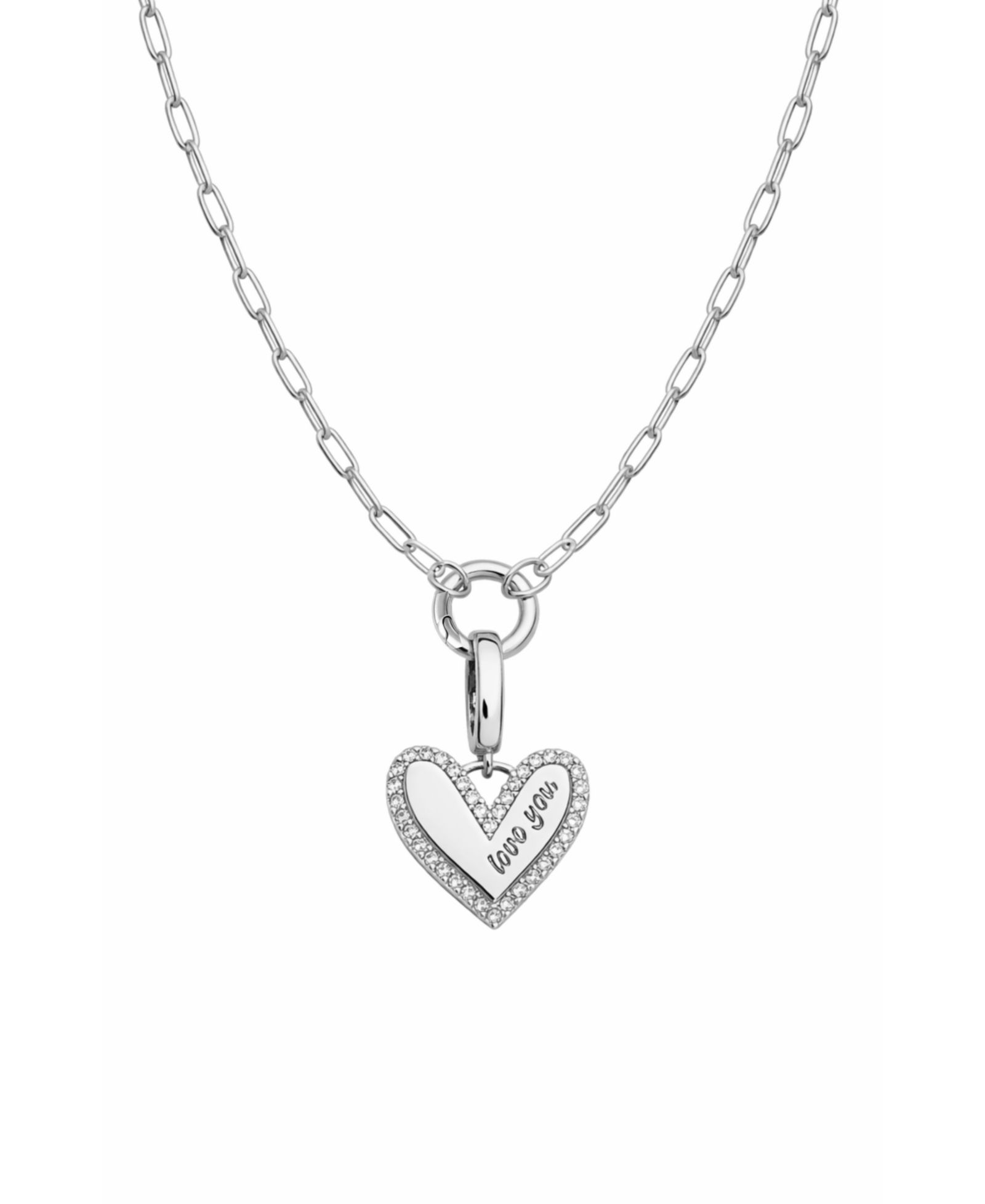 Dloria Elena "Love You" Pave Heart Necklace