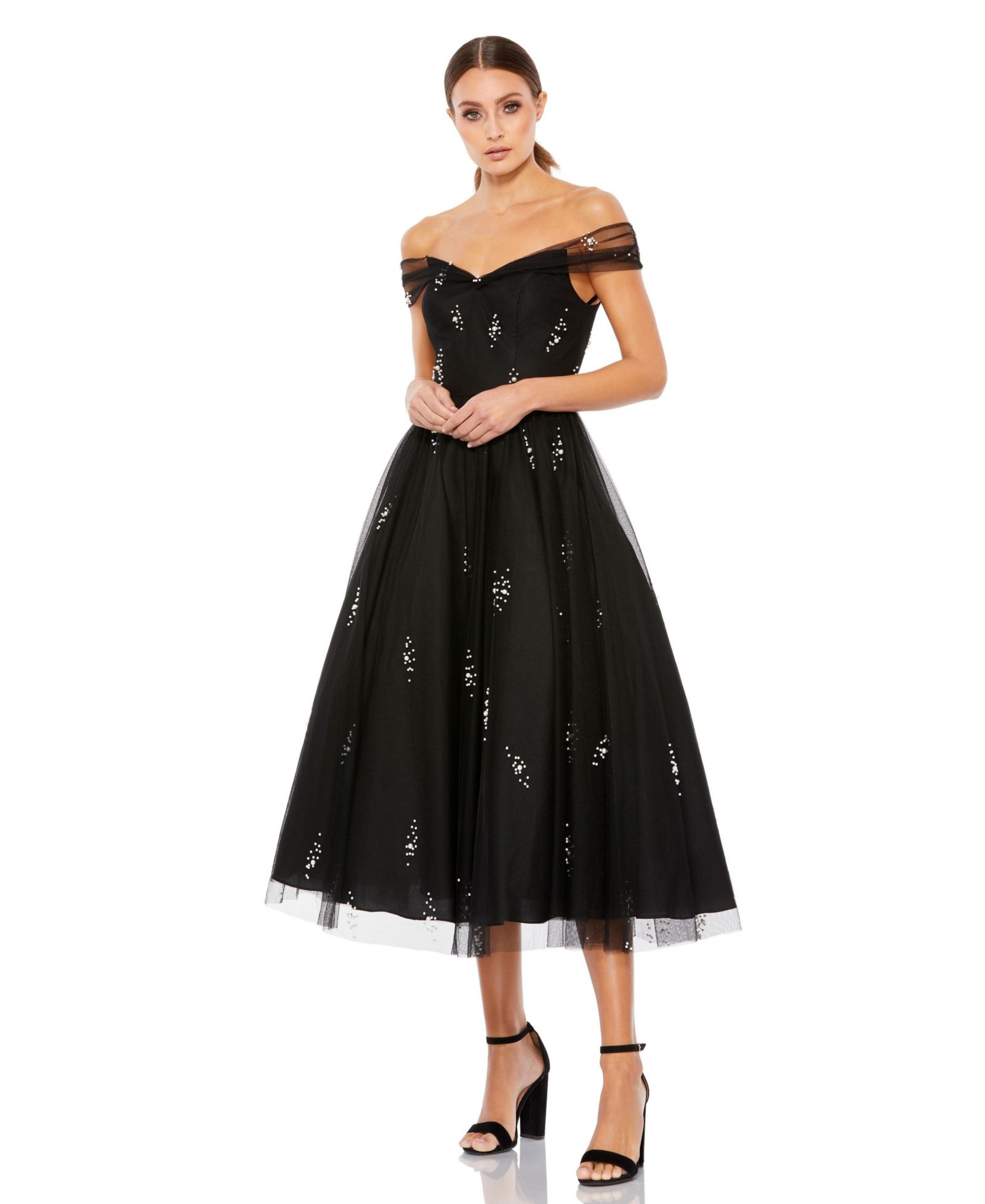 Mac Duggal Women's Petite Ieena Off The Shoulder Embellished Tulle Cocktail Dress