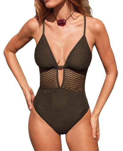Cupshe Women's Textured V-Neck Cutout One-Piece Swimsuit