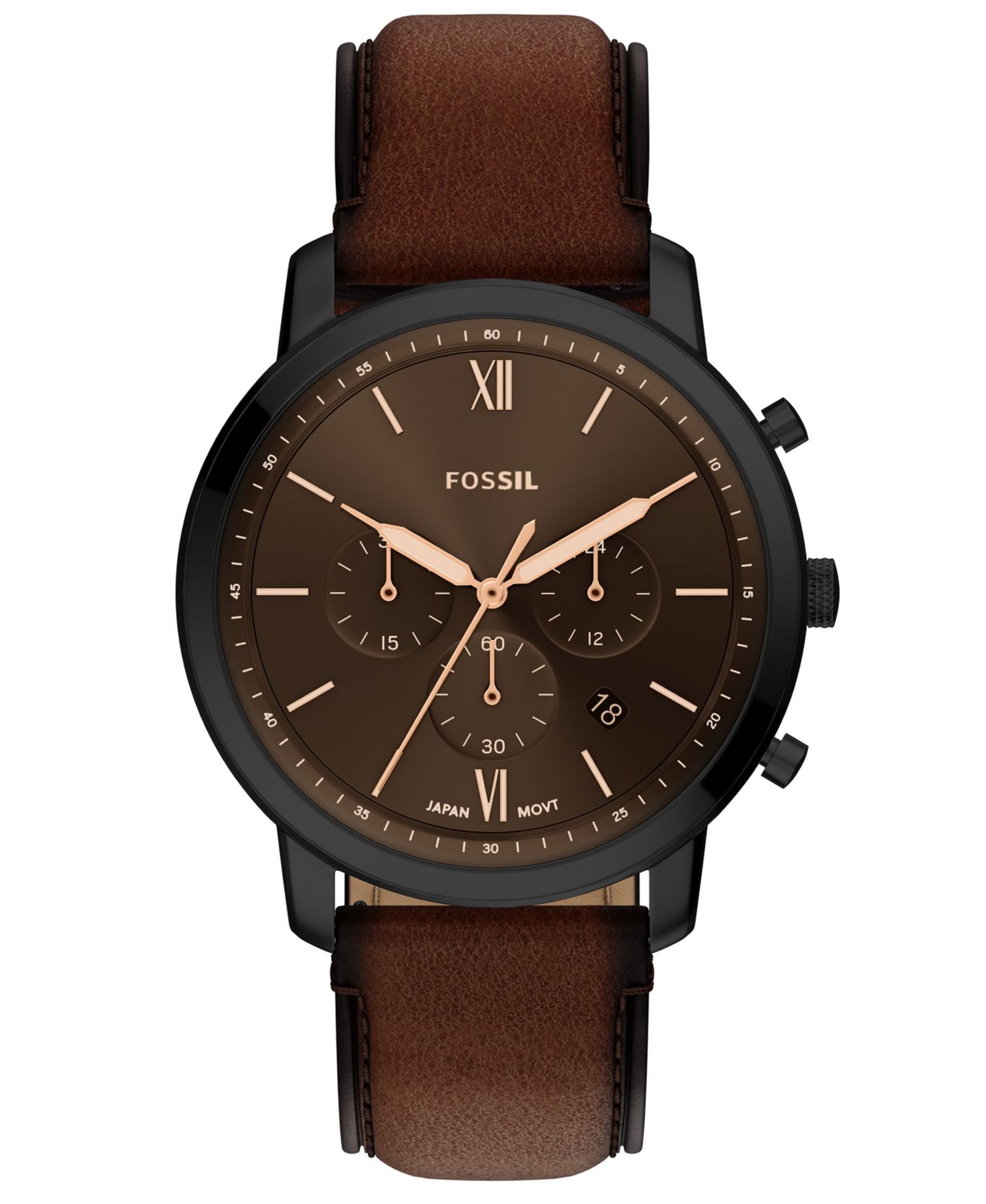 Fossil Мужские часы Neutra Chronograph, коричневый кожаный ремешок, 44mm