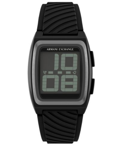 Armani Exchange Men's LCD Black Silicone Watch, 42mm