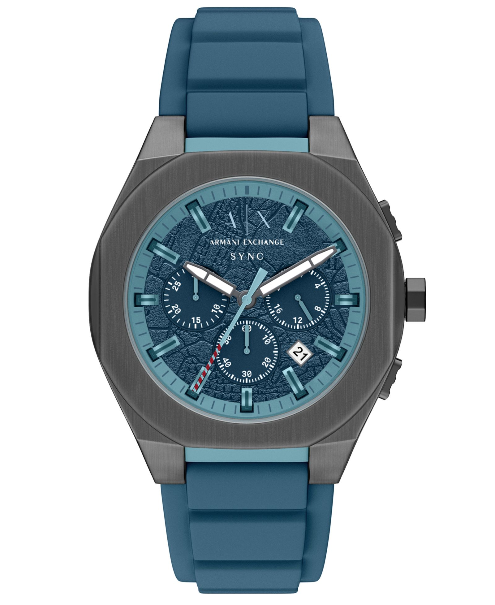 Armani Exchange Мужские кварцевые часы Sync с синим силиконовым ремешком, 44mm