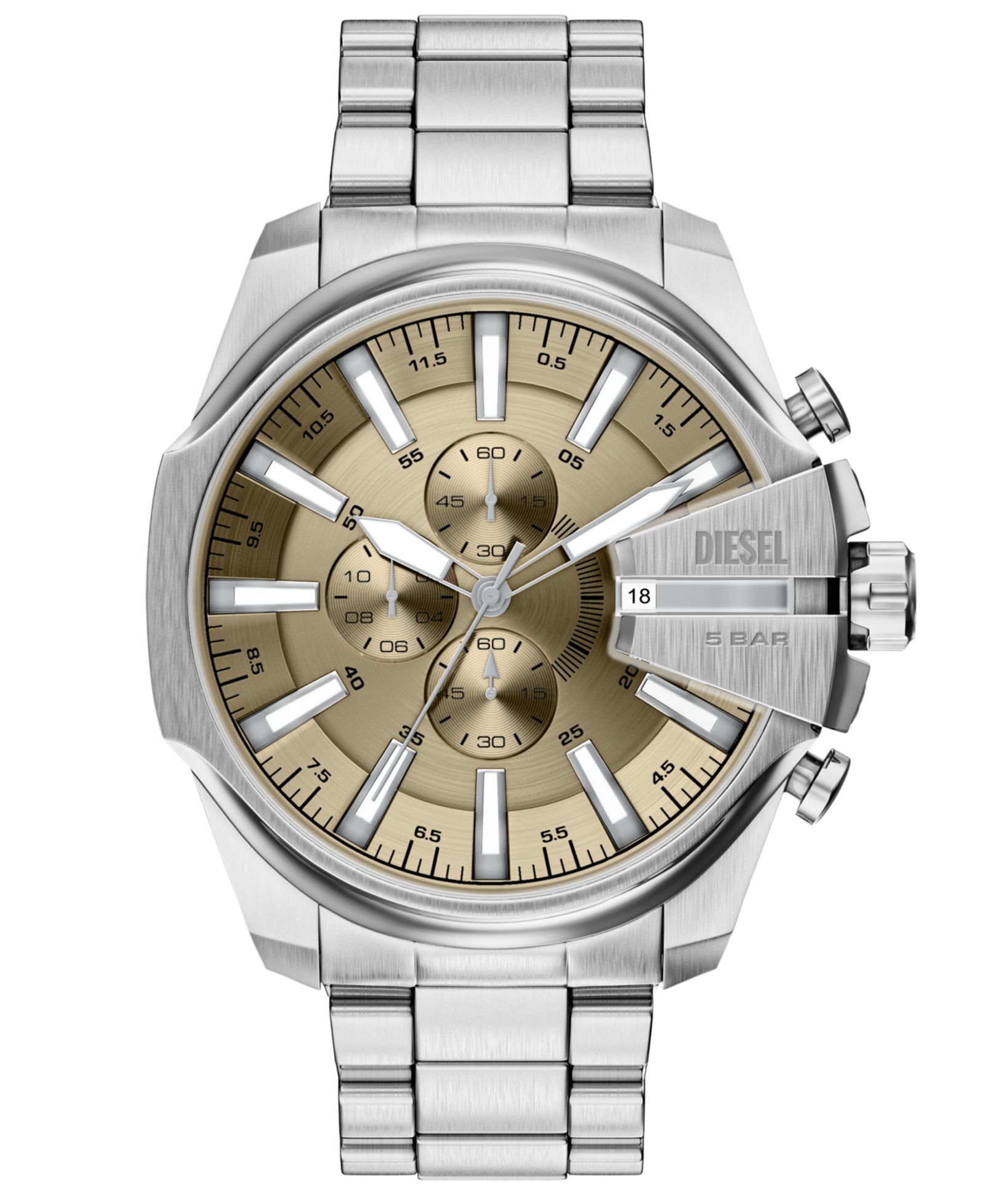 Мужские часы Diesel Mega Chief Slim Quartz Chronograph Silver Stainless Steel, 48mm