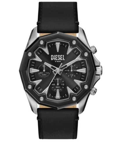 Мужские кварцевые часы Diesel Stinger Chronograph, черная кожа, 46mm