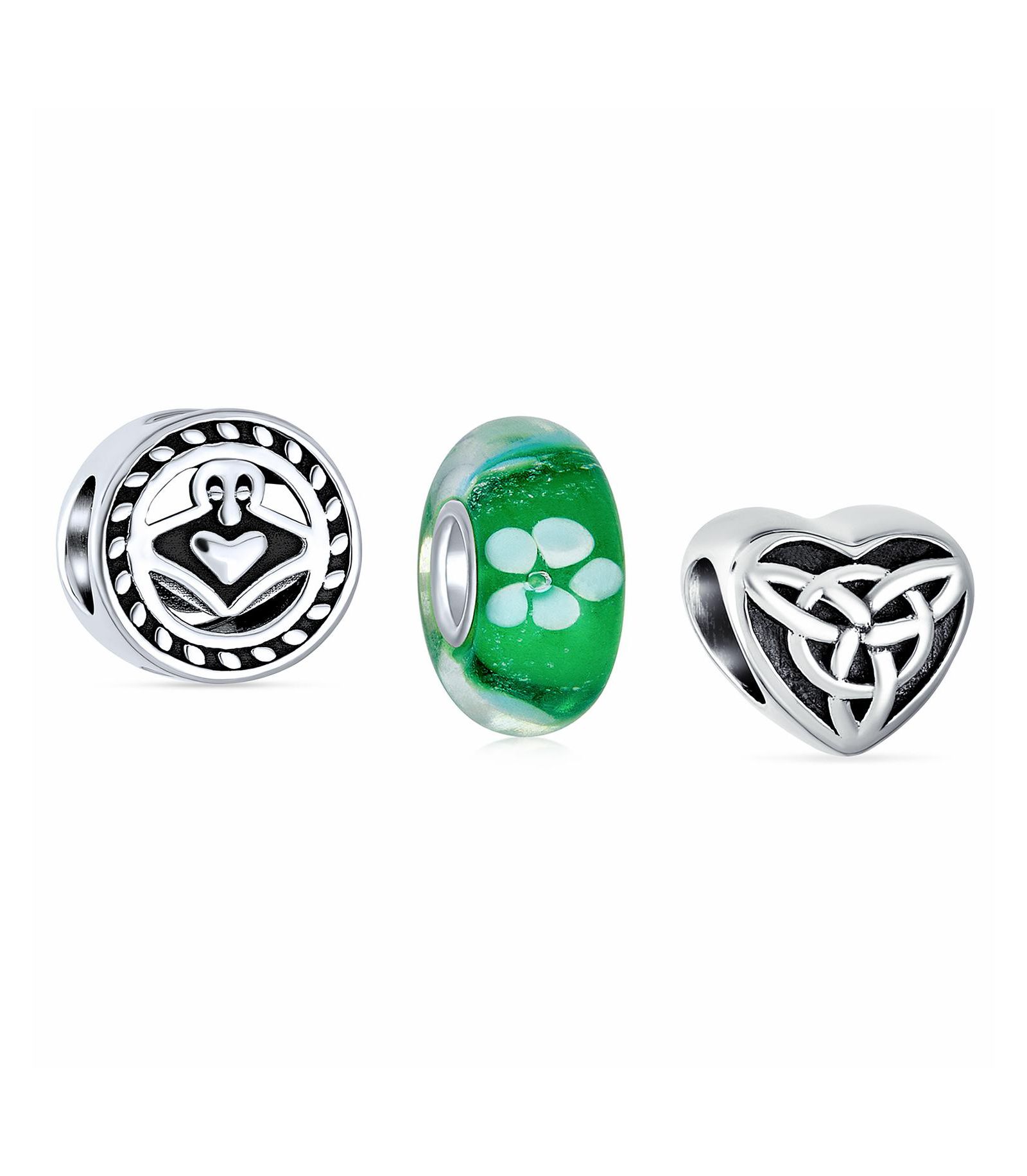 Bling Jewelry Murano Glass зеленый клевер узел Claddagh бусина шарм 3-шт. набор