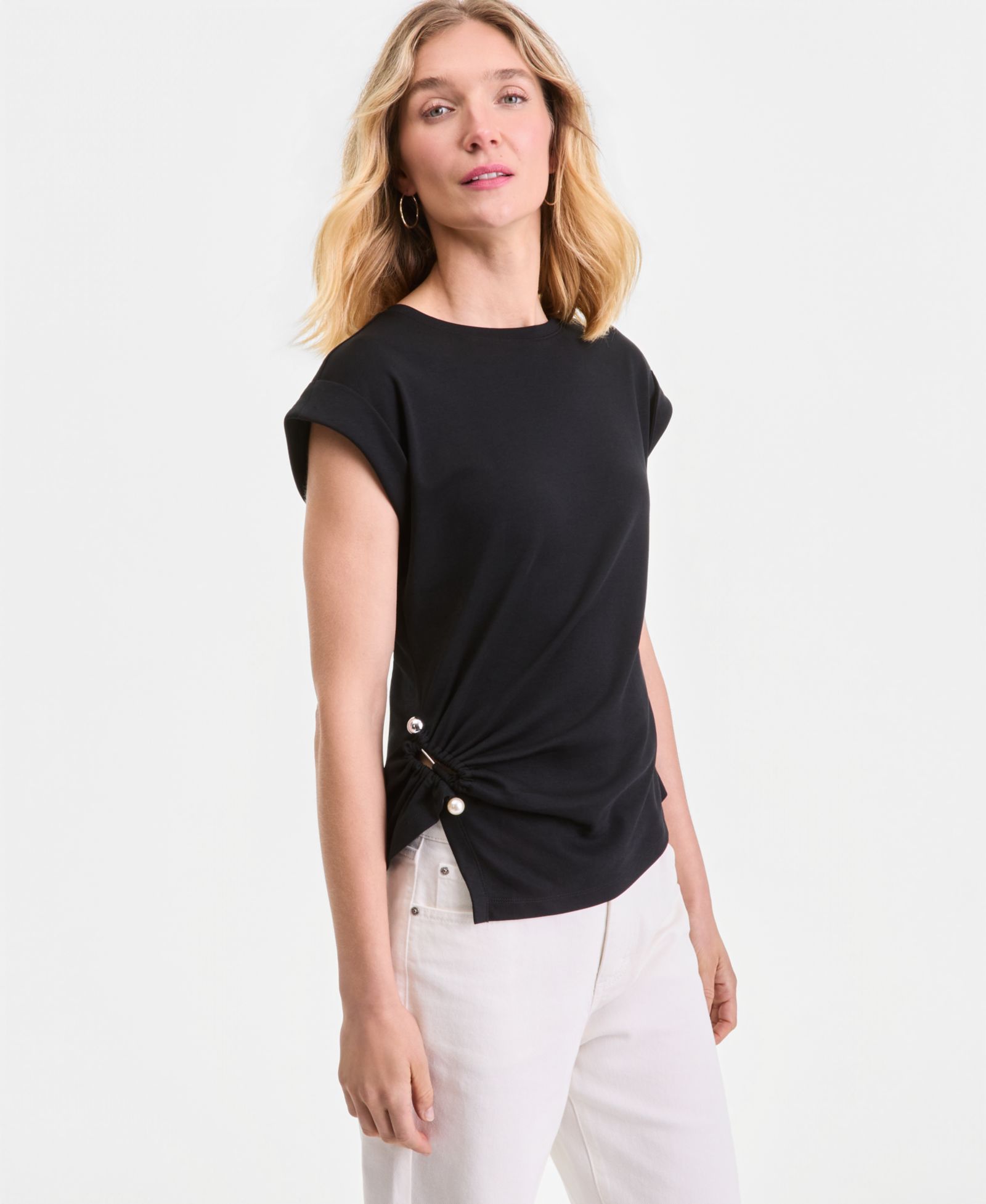I.N.C. International Concepts Women's Short Sleeve Side-Cinched Cotton T-Shirt, Macy's Exclusive