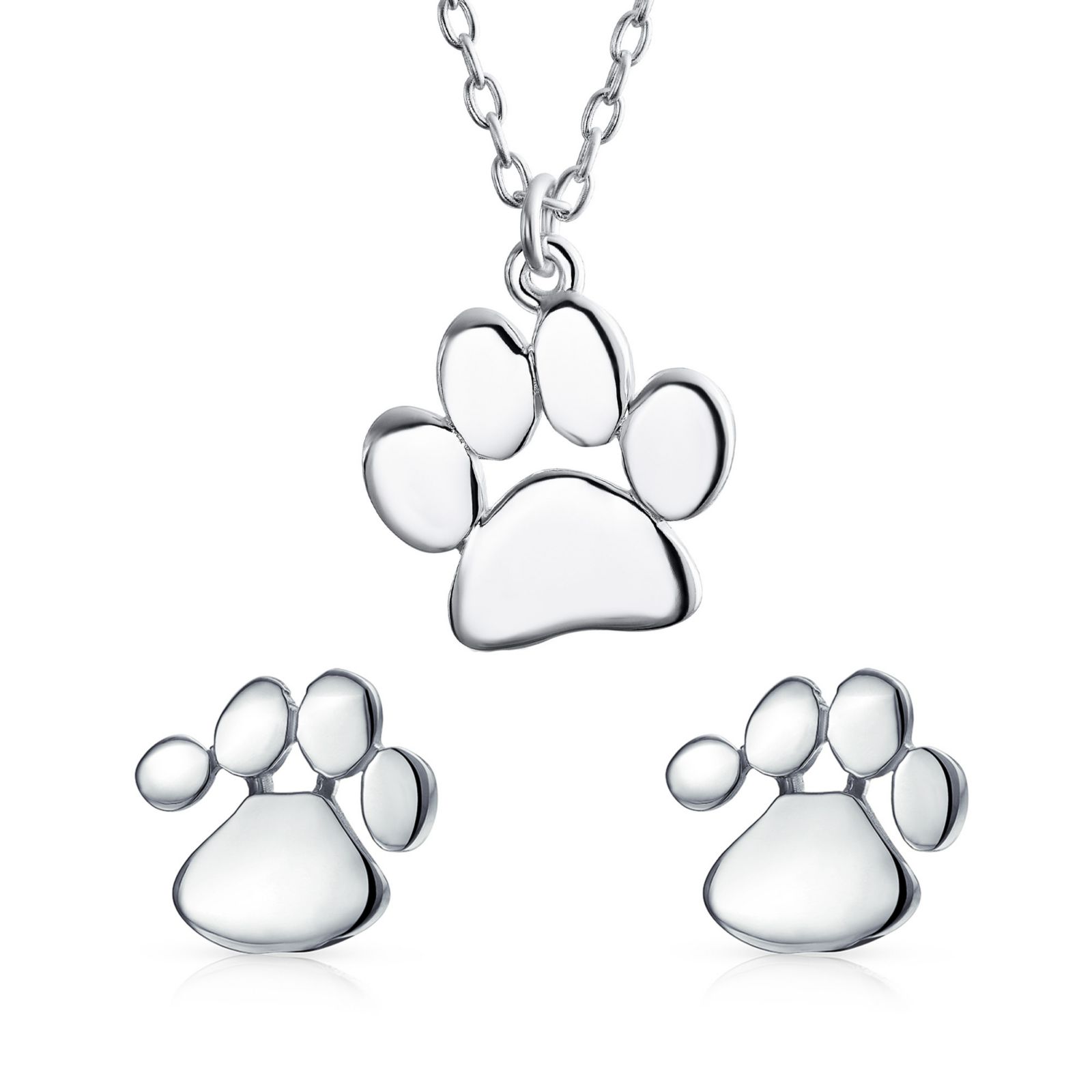 Набор серебряных сережек-гвоздиков Bling Jewelry с отпечатком лапы собаки и кошки