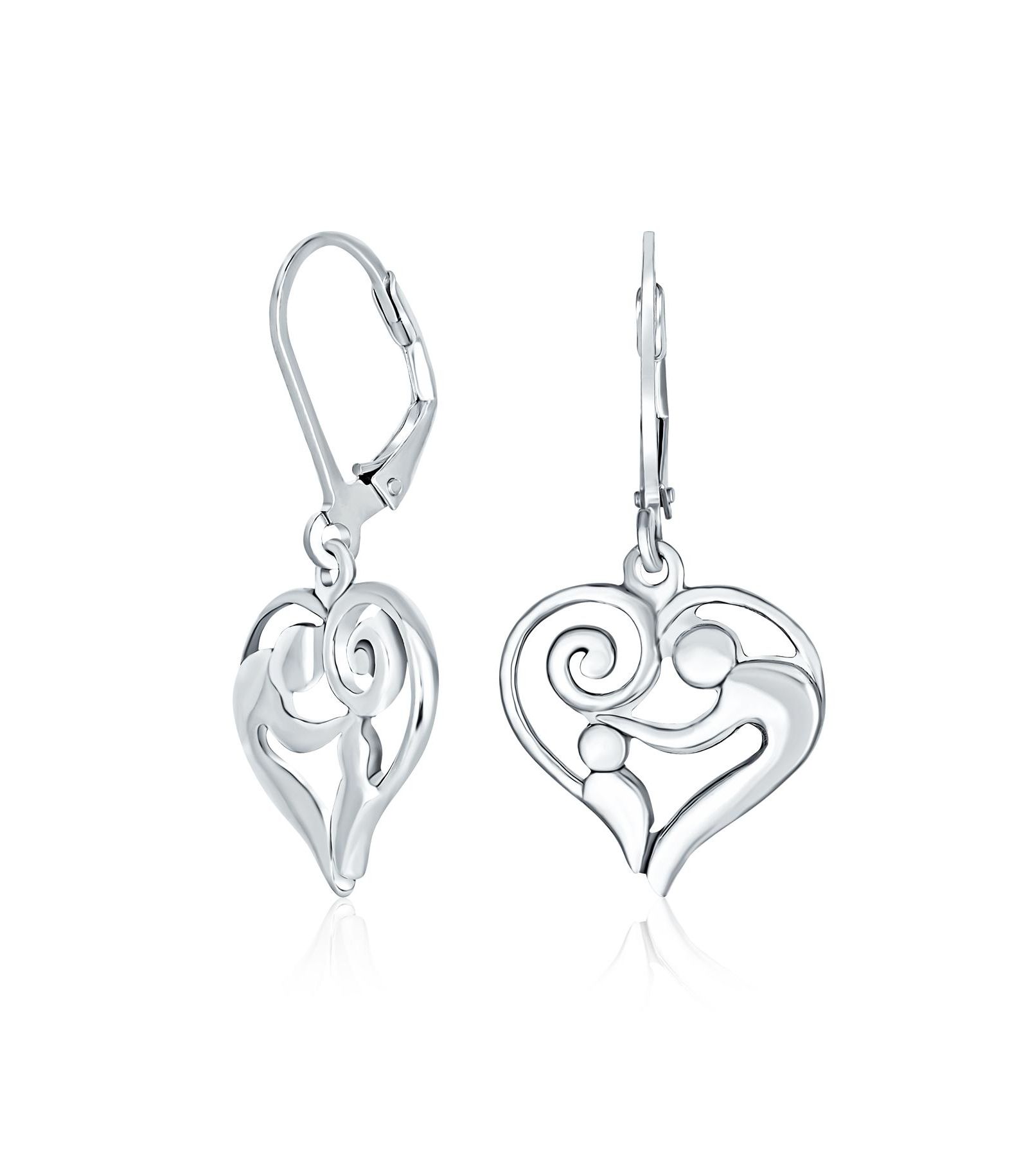 Серьги Bling Jewelry Loving Family Mother and Child Dangle Heart Shaped,.925 Sterling Silver