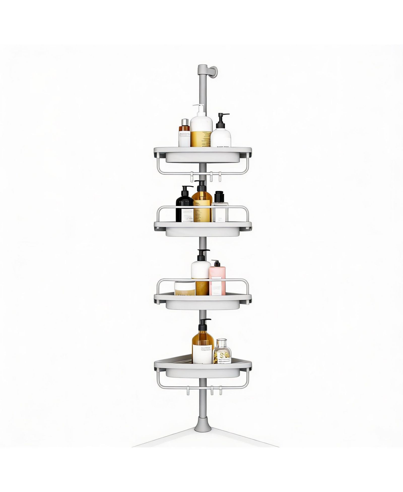 YIGII Extendable Rustproof Stainless Shower Caddy with 4 Shelves for Easy Drainage and Stability