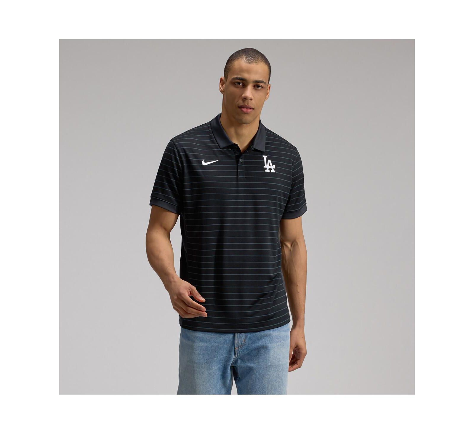 Nike Men's Black Los Angeles Dodgers Authentic Collection Striped Victory Dri-FIT Polo Shirt