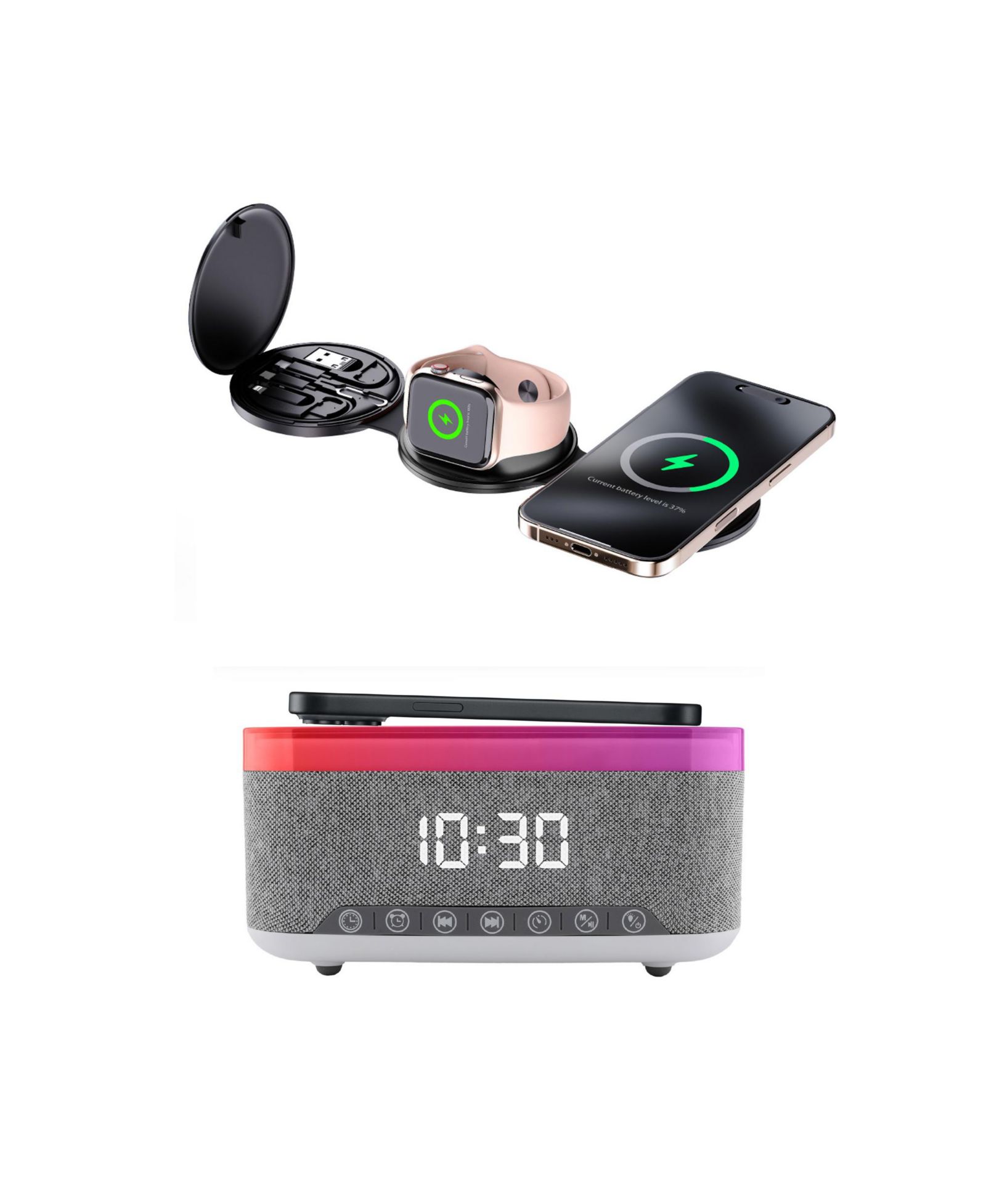 Pursonic Ultimate 5-in-1 Folding Wireless Charging Station and Alarm Clock for iPhone, Apple Watch, and AirPods