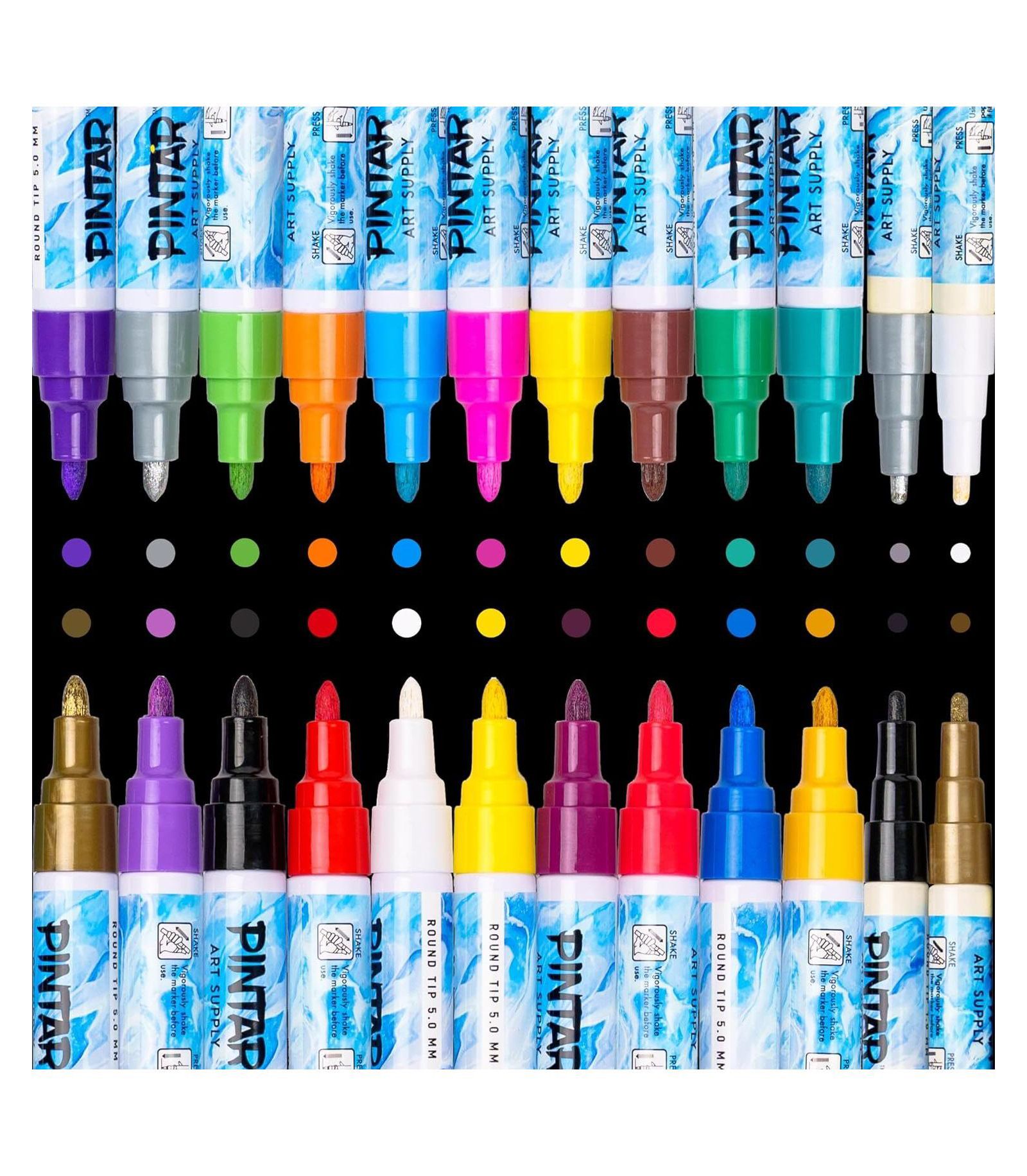 Pintar Oil Based Paint Markers - 24 Pack with 20 (5 mm Tips) & 4 (1 mm Tips)