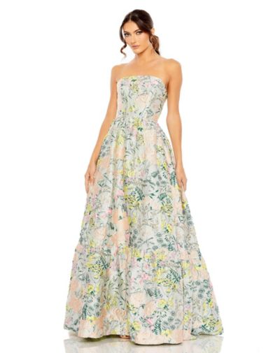 Mac Duggal Women's Floral Brocade Strapless A Line Gown