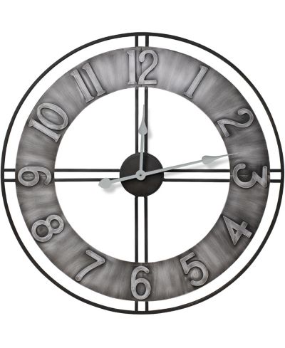 Sorbus Distressed Industrial Gray Oversized Round Metal Wall Clock - Beautifully decorate any wall space in the household