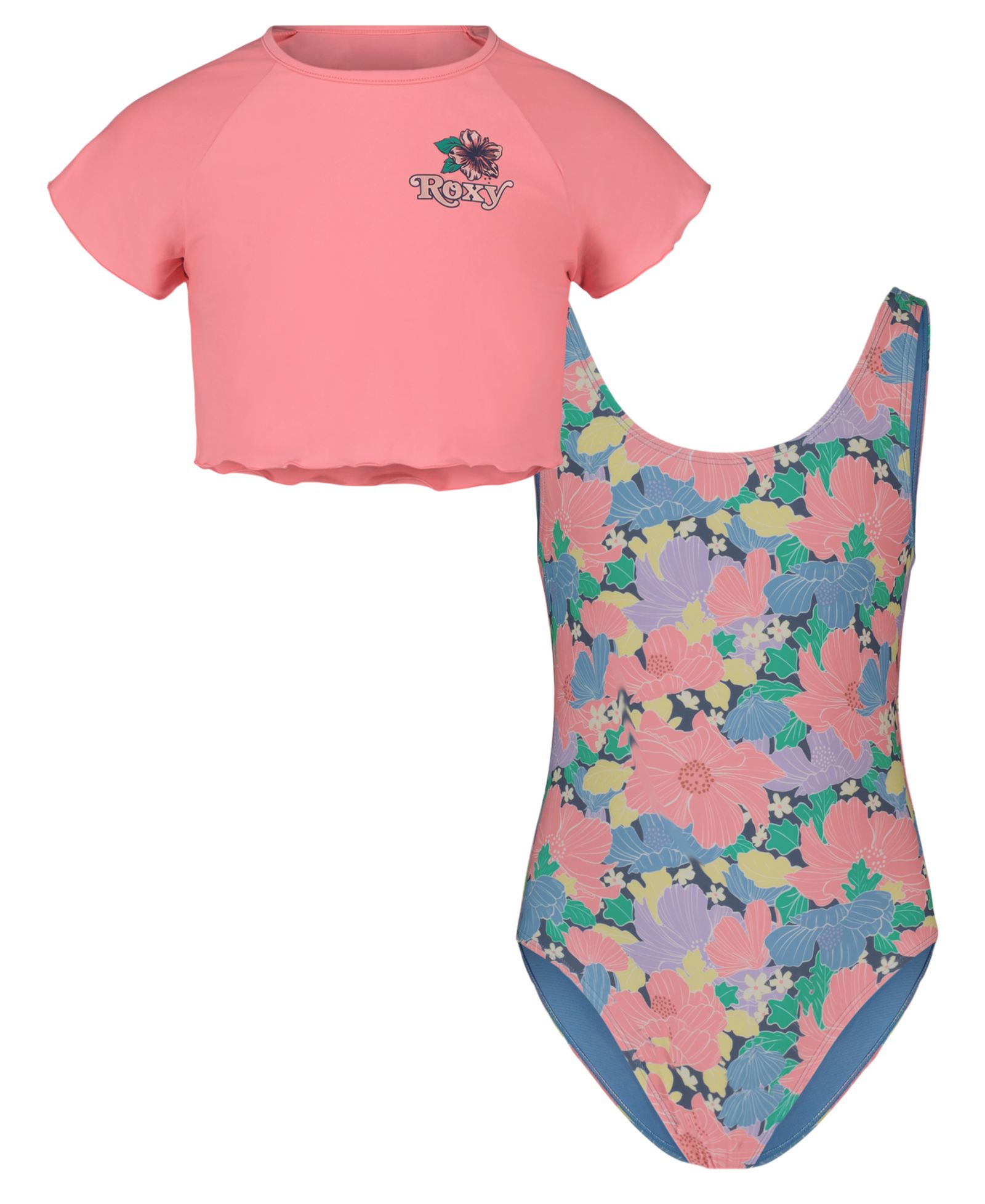 Roxy Girls' 8-16 Scoop Neck Top & Floral One-Piece Swimsuit, 2-Piece Set
