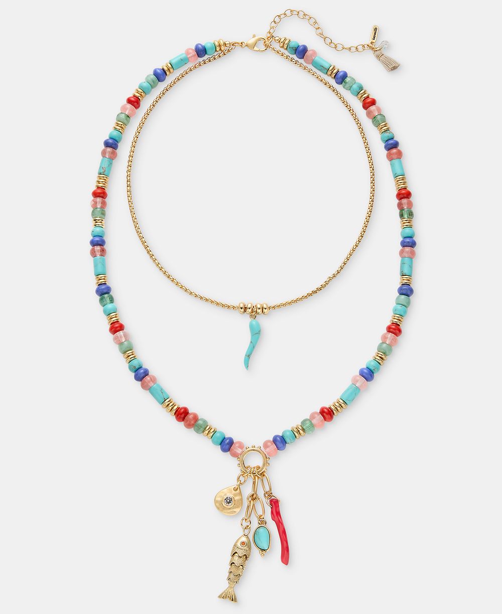 Колье Lonna & Lilly Beaded Charm Layered Pendant Necklace, 16" + 3" extender