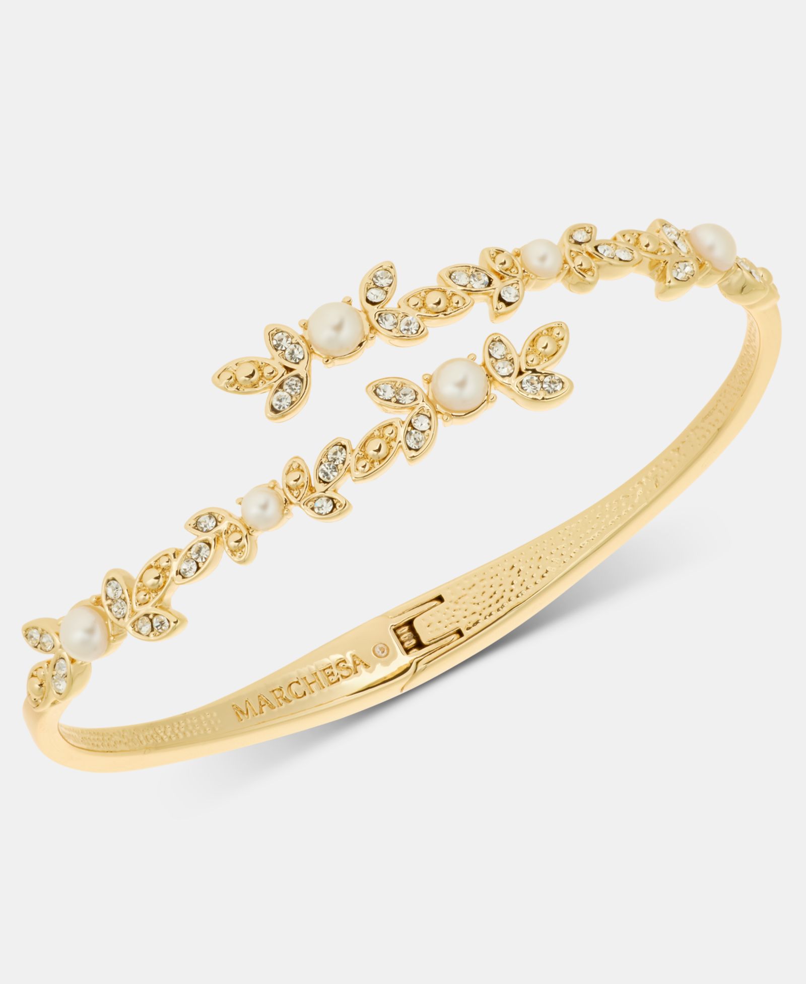 Marchesa Crystal & Imitation Pearl Bypass Bangle Bracelet