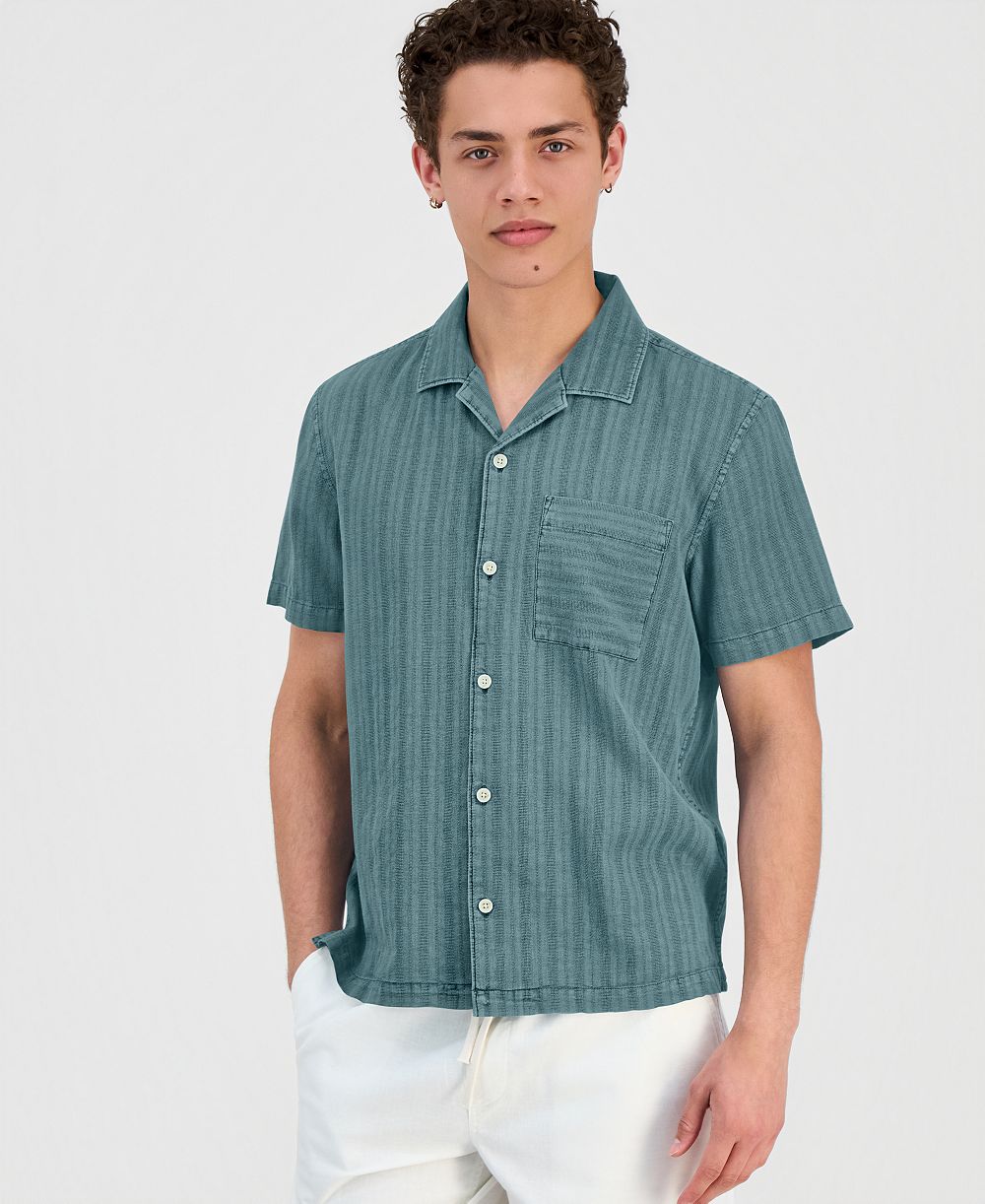Мужская рубашка Sun + Stone Linen Blend Tonal-Stripe Camp