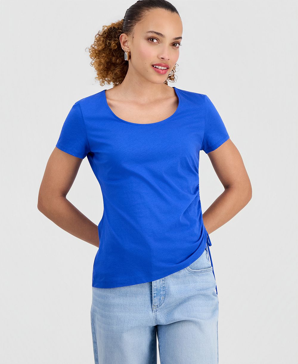 I.N.C. International Concepts Petite Cotton Asymmetric Short-Sleeve Top, Macy's Exclusive