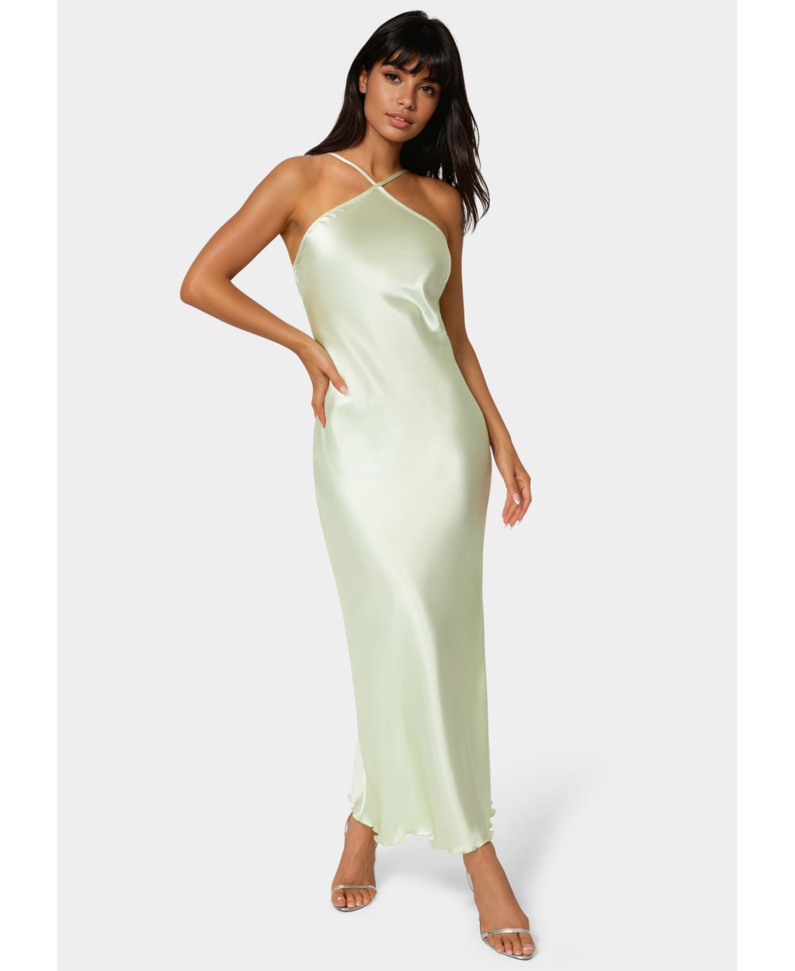 Bebe Women's Halter Neck Satin Gown