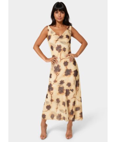 Bebe Womens Printed Chiffon Cowl Maxi Dress