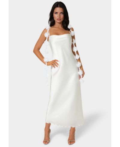 Bebe Women's Cascading Floral Satin Maxi Dress