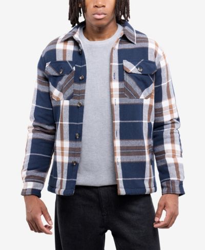 XRAY Men's Cotton Plaid Flannel Button-Up Shirt Jacket With Faux Shearling Lining