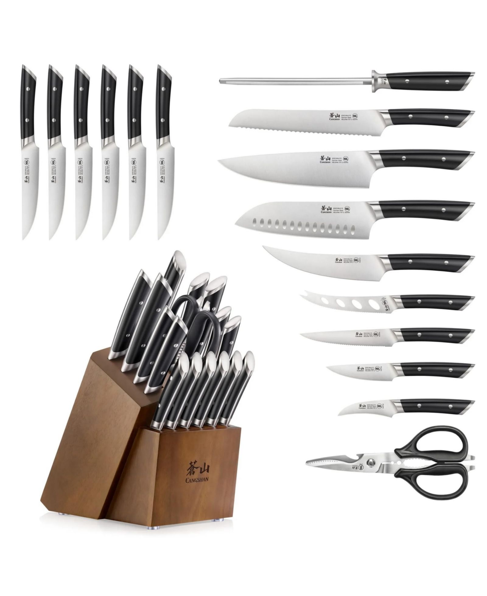 Cangshan Helena Series Steel 17-Pc. Knife Block Set