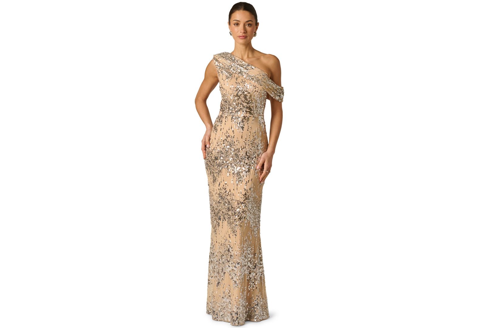 Adrianna Women's Draped Sequin One-Shoulder Ball Gown
