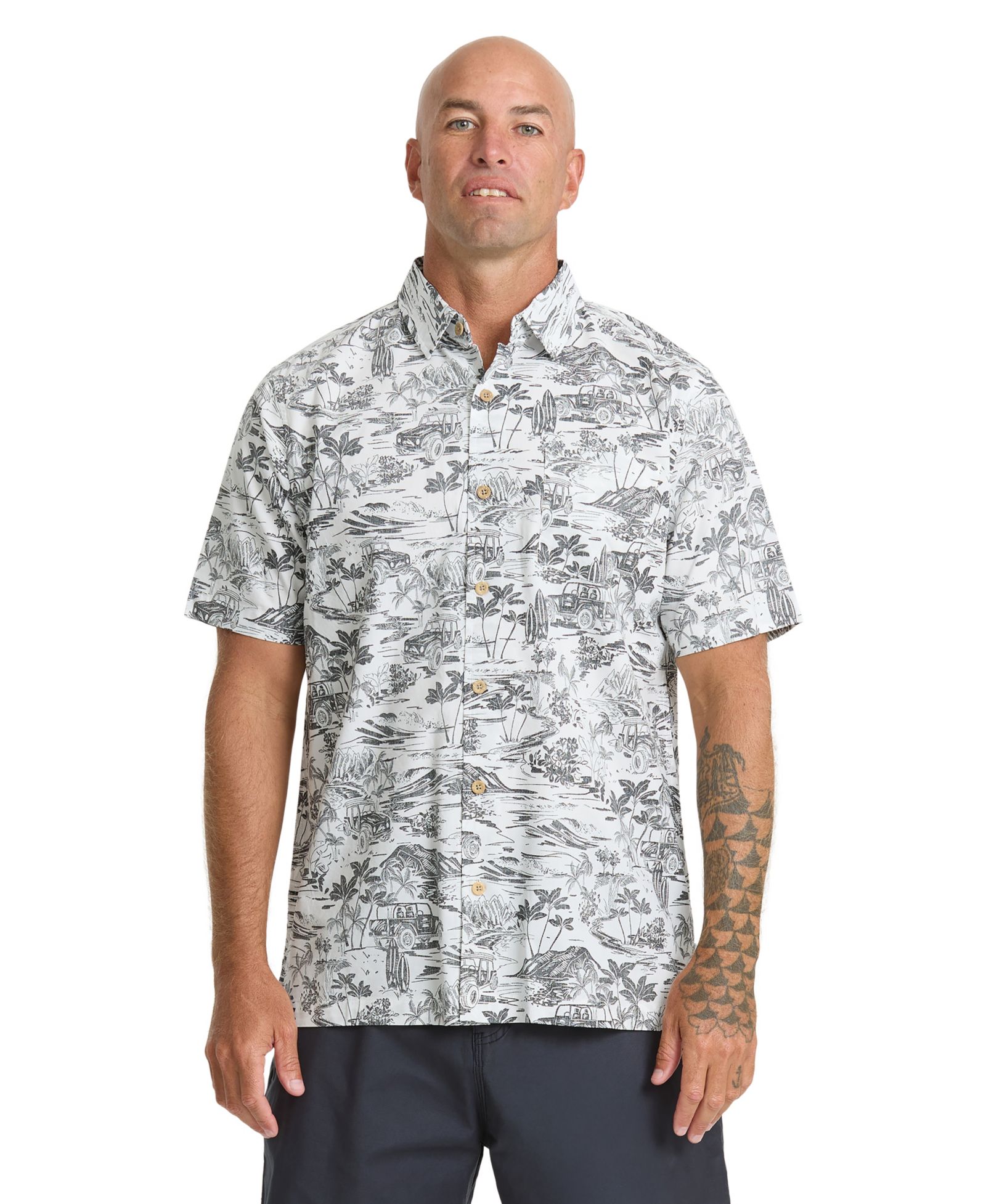 Quiksilver Waterman Men's Short-Sleeve Artisan Reverse Print Shirt