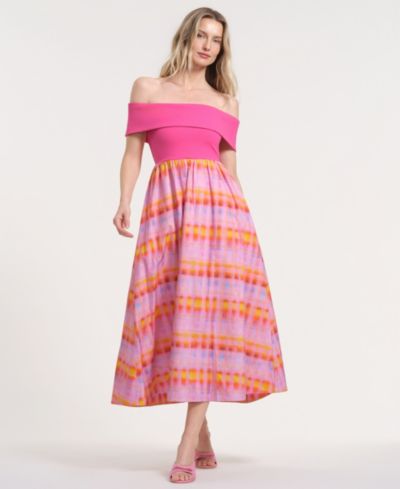 Isaac Mizrahi Women's Off-The-Shoulder Printed Maxi Dress