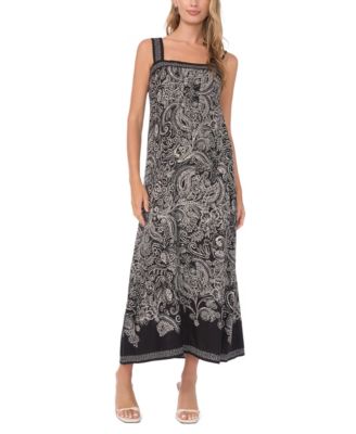 Vince Camuto Women's Printed Square-Neck Smocked-Back Sleeveless Maxi Dress