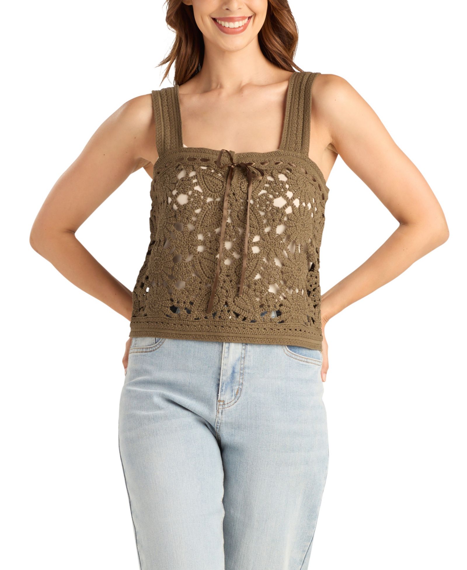 BCX Women's Crochet Ruffle Sleeveless Tank Top
