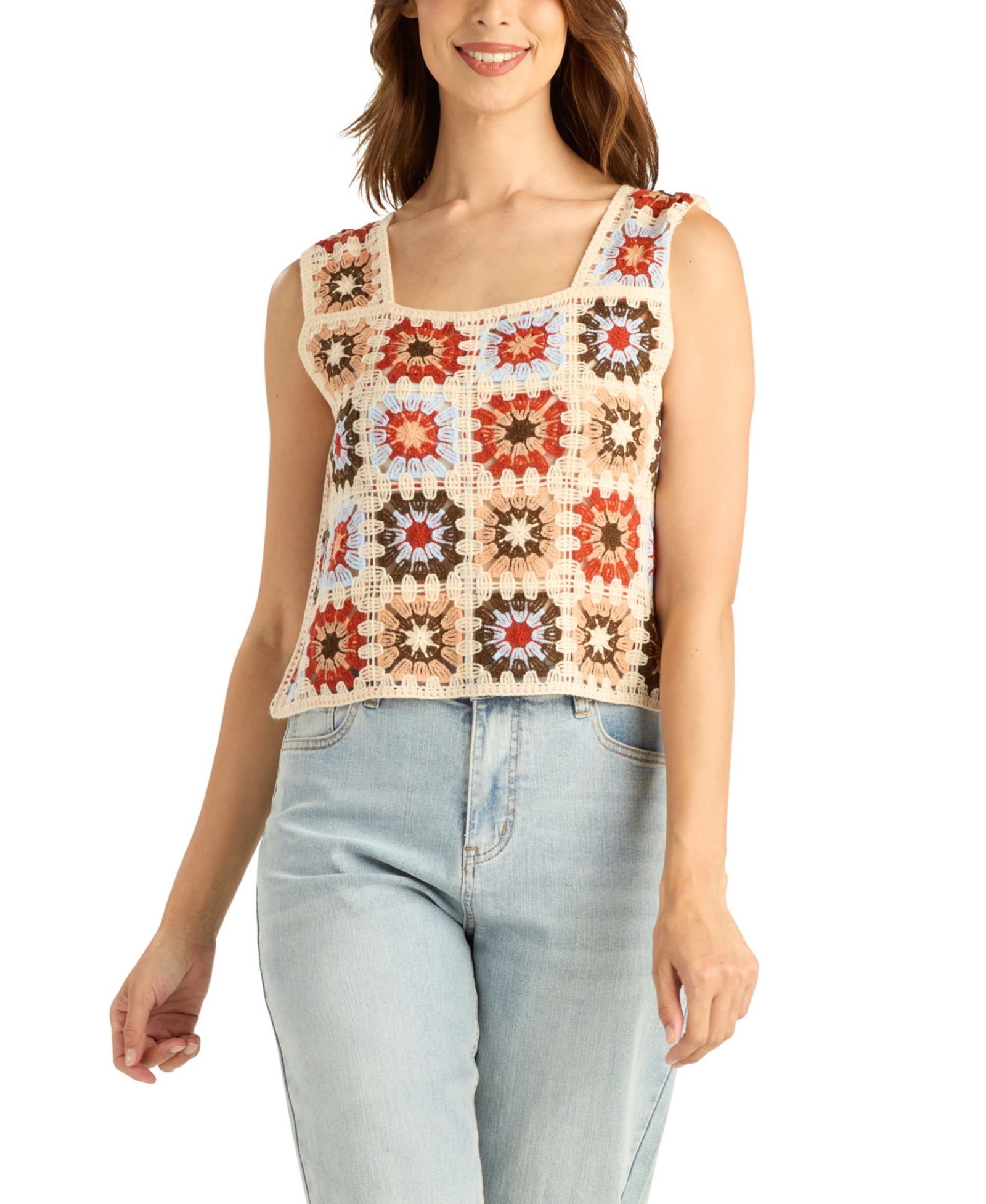 BCX Women's Crochet Granny Cropped Tank Sweater