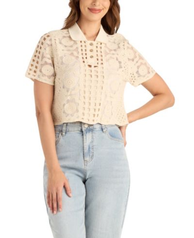 Женский вязаный джемпер BCX Embroidered Crochet Collared Sweater