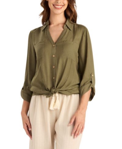 Женский топ BCX Women's Texture Gauze Collared Button-Front