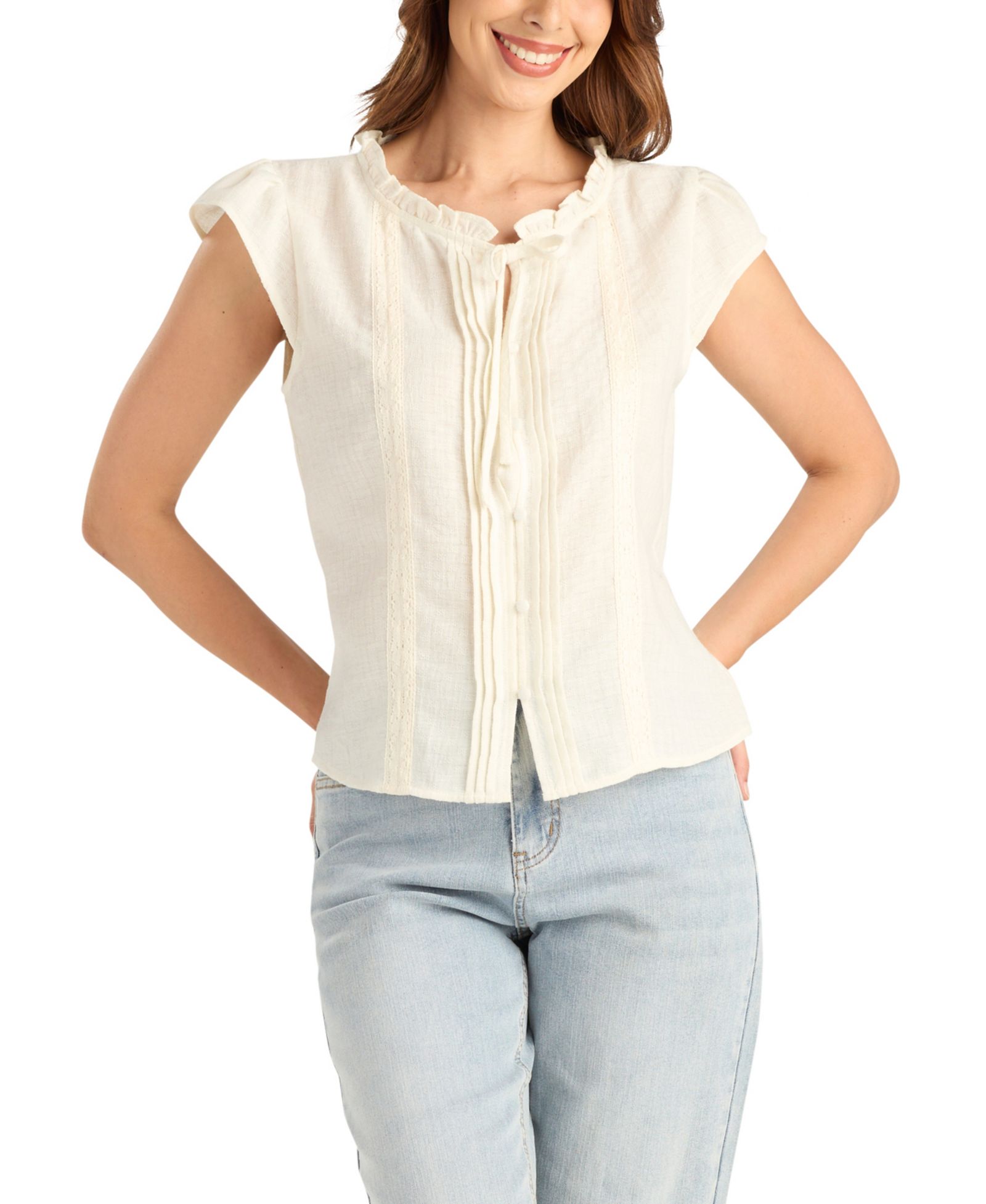 BCX Women's Flutter Short-Sleeve Peplum Top