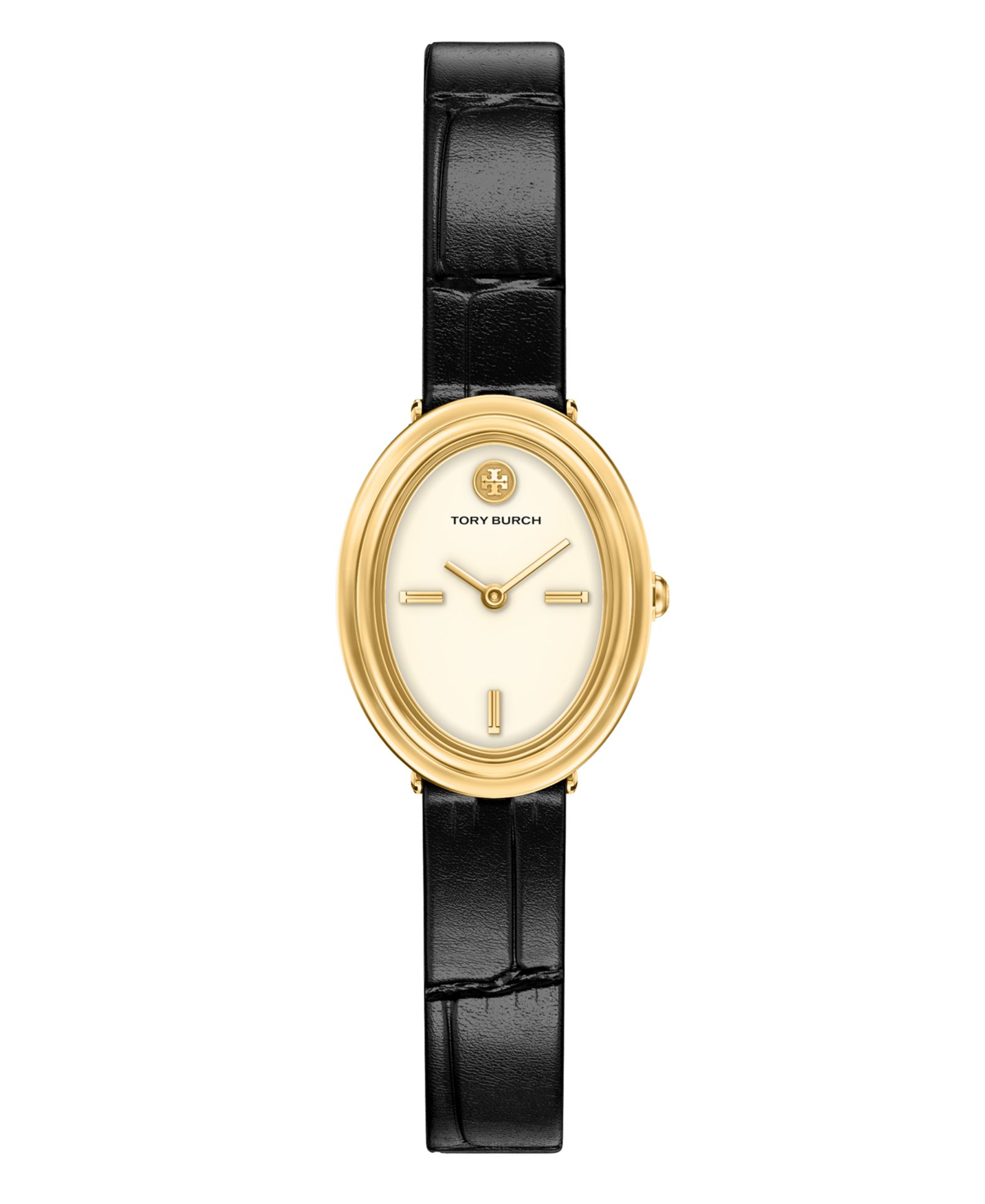 Женские часы Tory Burch The Oval Quartz Two-Hand Black Leather, 22mm