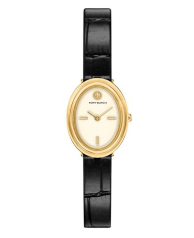 Женские часы Tory Burch The Oval Quartz Two-Hand Black Leather, 22mm