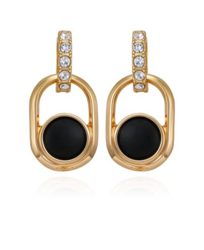 GUESS Gold-Tone Black Stone Linear Drop Earrings