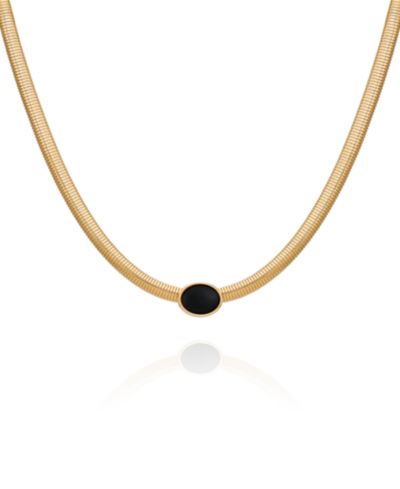 GUESS Black Cat Eye Gold-Tone Collar Necklace