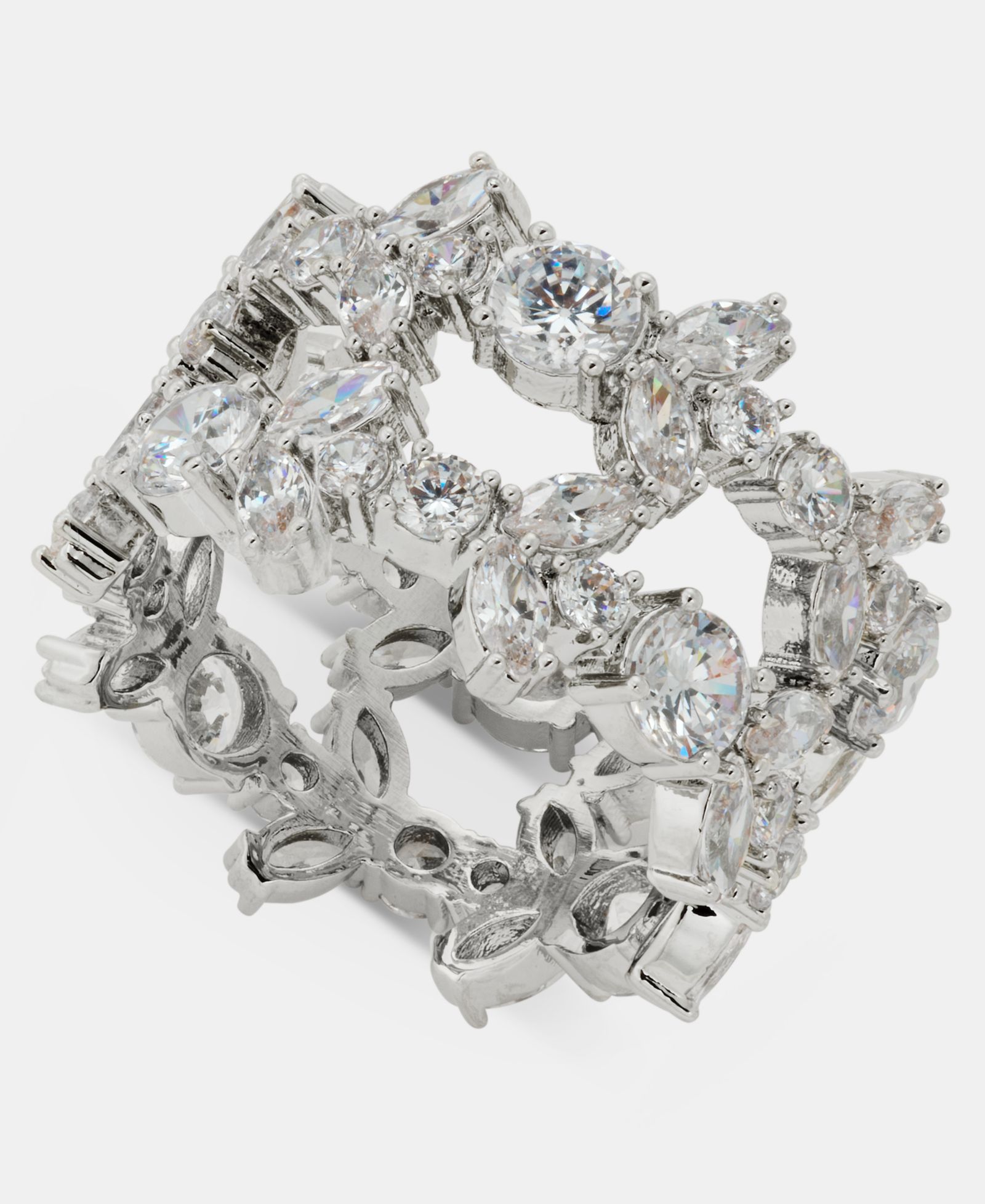 Givenchy Silver-Tone Statement Drama Cubic Zirconia Two-Row Ring