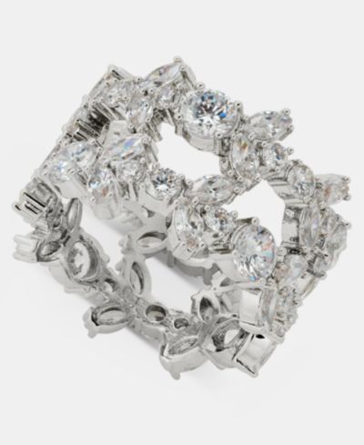Givenchy Silver-Tone Statement Drama Cubic Zirconia Two-Row Ring