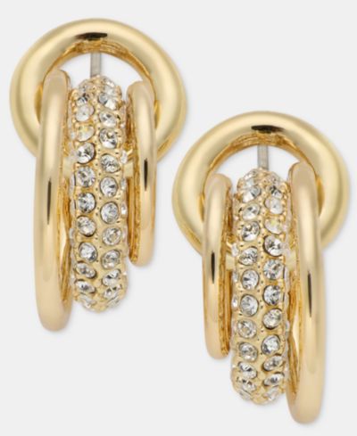 DKNY Gold-Tone Crystal Pavé Shaky Ring Doorknocker Earrings