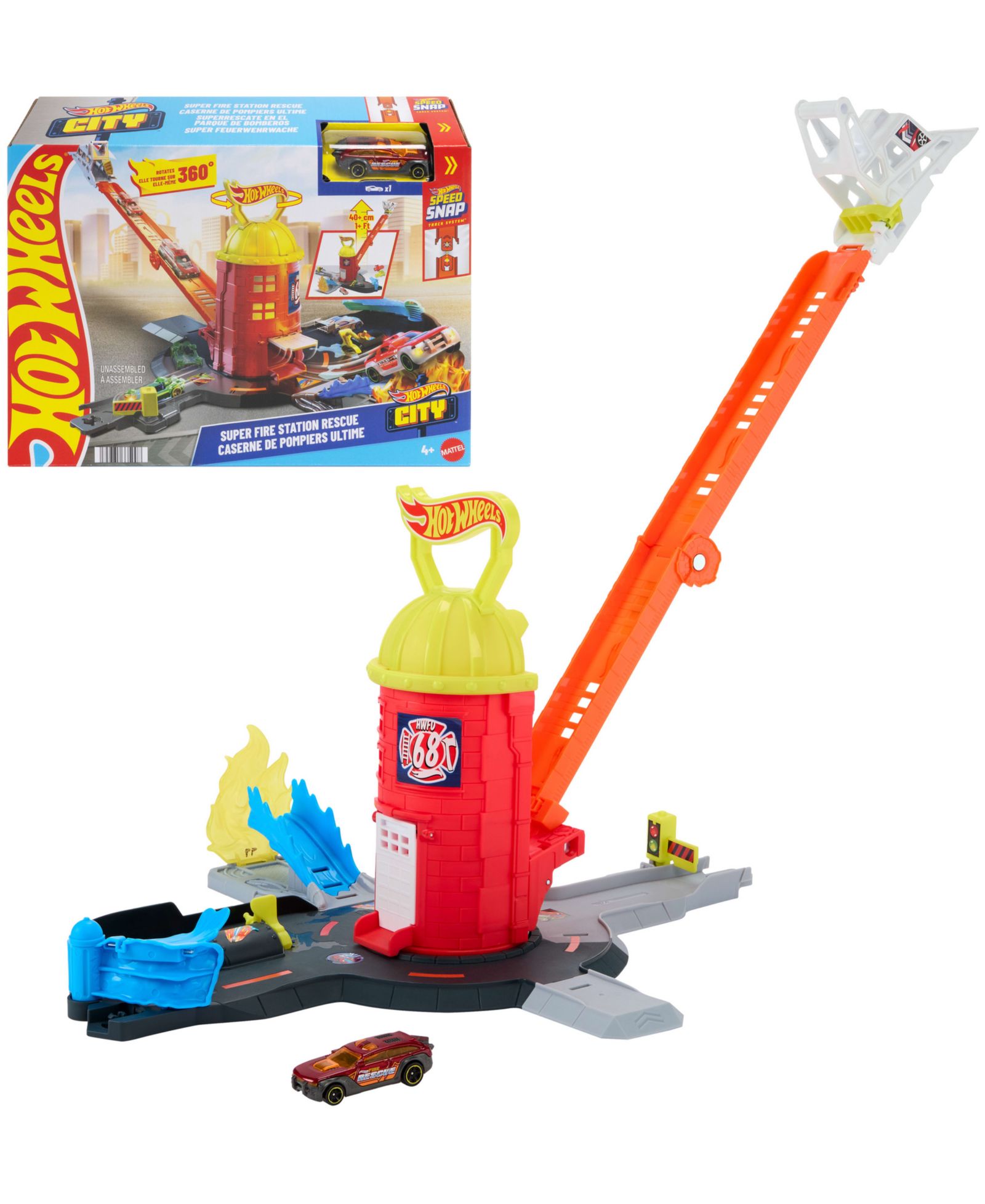 Hot Wheels City Super Fire Station Rescue Rotating Playset, Ages 4+